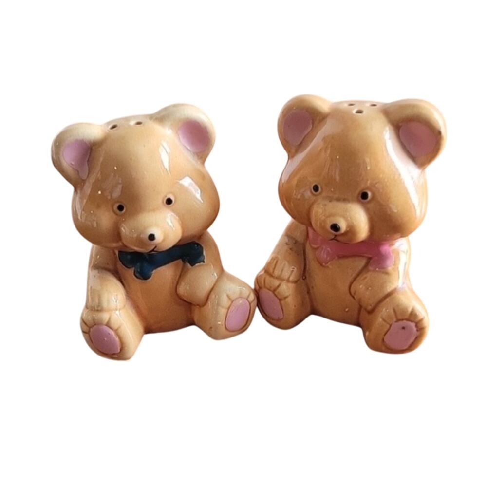 Country Salt Pepper‎ Shakers Teddy Bear Shaped Ceramic Kitchen Serve Figures